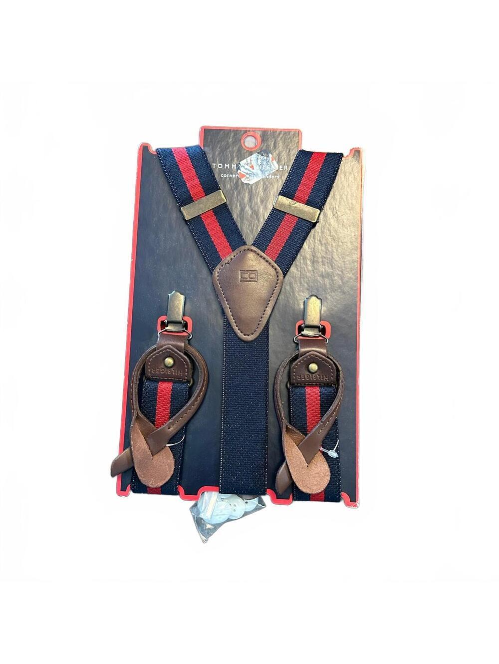 Tommy Hilfiger Convertible Suspenders Navy & Red Stripe